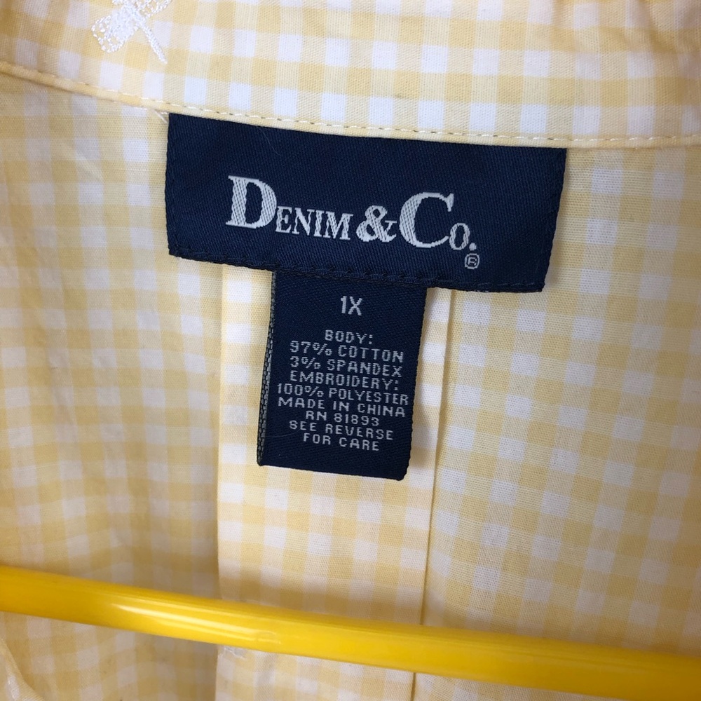 Denim&Co Pink and Yellow Gingham Shirts Lot of 2 Size 1X - Picture 9 of 12